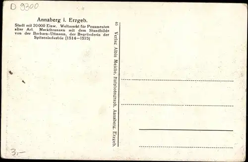 Ak Annaberg Buchholz Erzgebirge, Barbara Uttmann Denkmal