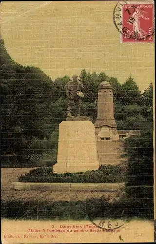 Ak Damvillers Lothringen Meuse, Statue a Tombeau du peintre Bastien