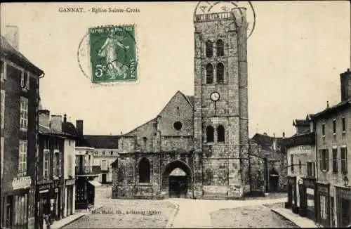 Ak Gannat Allier, eglise Sainte Croix, vue générale