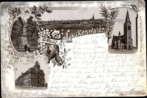 Litho Luckenwalde in Brandenburg, Postamt, St. Jacobi Kirche, Kriegerdenkmal