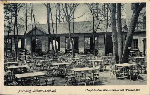 Ak Schmausenbuck Nürnberg in Mittelfranken Bayern, Restaurant mit Wandelhalle