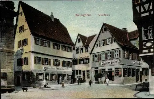 Ak Bönnigheim Baden Württemberg, Marktplatz, Geschäft Christian Bechtel, Restauration