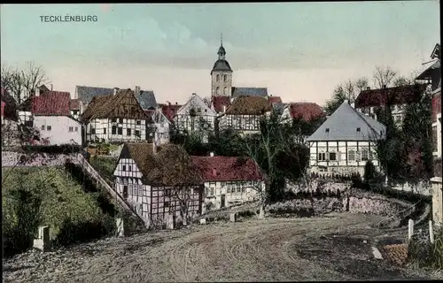 Ak Tecklenburg in Westfalen, Totalansicht der Ortschaft, Fachwerkhäuser