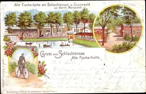 Litho Berlin Zehlendorf, Schlachtensee, Alte Fischerhütte, Herm. Marquardt