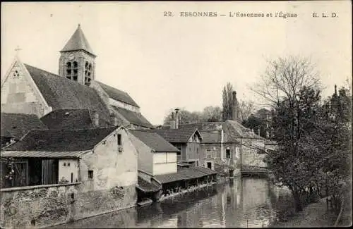 Ak Corbeil Essonnes Évry Essonne, L'Essonnes et l'Eglise