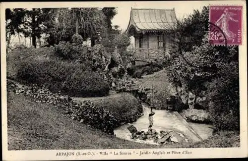 Ak Arpajon Essonne, Villa La Source, Jardin Anglais et Piece d'Eau