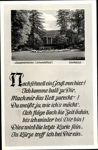 Ak Langenbrücken Bad Schönborn, Schwefelbad, Gedicht