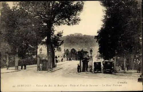 Ak Suresnes Hauts de Seine, Entree du Bois de Boulogne, Porte et Pont de Suresnes