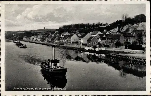 Ak Oderberg in der Mark, Panorama von der Oderbrücke, Dampfer