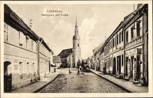 Ak Lübbenau im Spreewald, Marktplatz mit Kirche