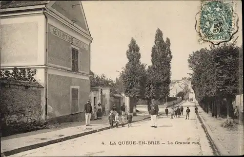 Ak La Queue en Brie Val de Marne, Grande Rue