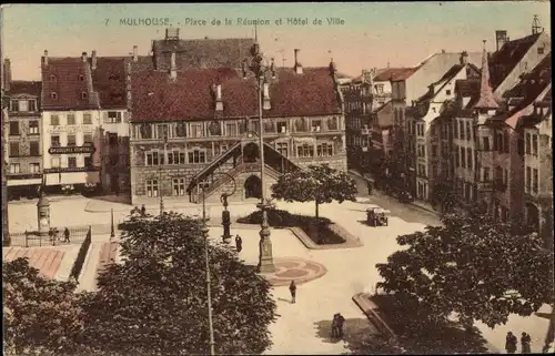 Ak Mulhouse Mülhausen Elsass Haut Rhin, Place de la Reunion, Hotel de Ville