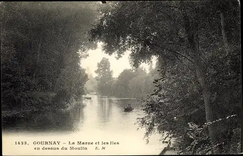 Ak Gournay sur Marne Seine Saint Denis, La Marne et les Iles en dessus du Moulin