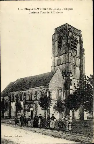 Ak May en Multien Seine et Marne, L'Eglise, Curieuse Tour du XII siecle