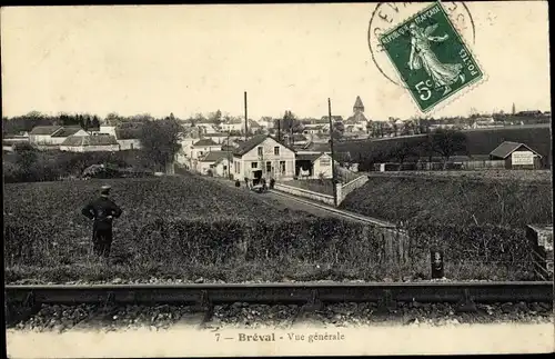 Ak Bréval Yvelines, Vue générale, Bahnschienen