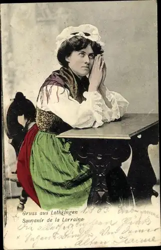 Ak Frau in Lothringer Volkstracht