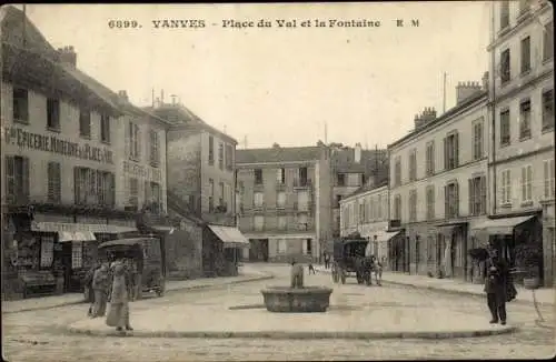 Ak Vanves Hauts de Seine, Place du Val et la Fontaine, Epicerie Moderne