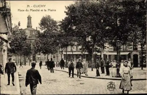 Ak Clichy Hauts de Seine, Place du Marche et la Mairie