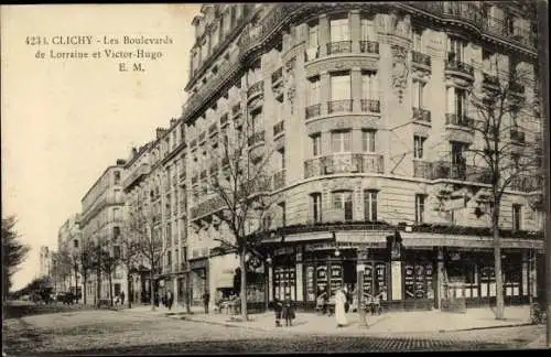 Ak Clichy Hauts de Seine, Les Boulevard de Lorraine et Victor Hugo