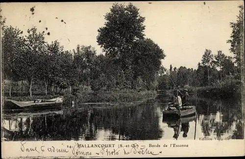 Ak Ballancourt Essonne, Bords de l'Essonne, Ruderboot, Angeln