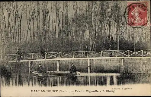 Ak Ballancourt Essonne, Peche Vignolle, L'Etang, Ruderboot, Brückenpartie