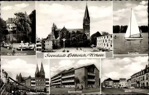 Ak Lobberich Nettetal am Niederrhein, Burg Ingenhoven, Kath. Kirche, Seepartie, Kinderspielplatz