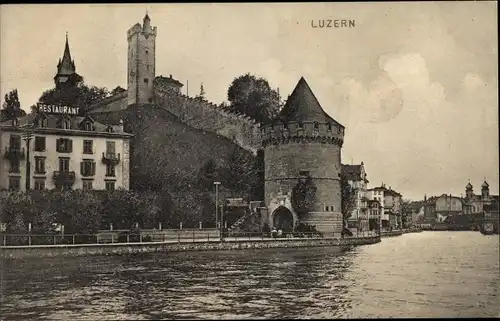 Ak Luzern Stadt Schweiz, Partie am Wasser, Restaurant