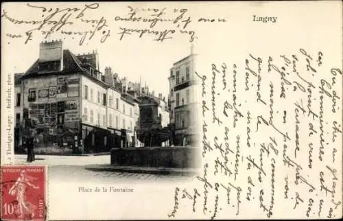 Ak Lagny Seine et Marne, Place de la Fontaine