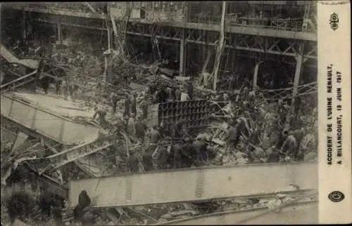 Ak Billancourt Hauts de Seine, Accident de L'Usine Renault, 1917