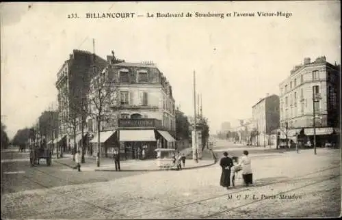 Ak Billancourt Hauts de Seine, Le Boulevard de Strasbourg et l'avenue Victor Hugo