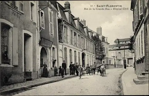 Ak Saint Florentin Yonne, Bas de la Grande Rue, Hopital Civil