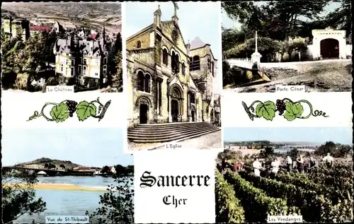 Ak Sancerre Cher, Les Vendanges, Porte Cesar, Le Chateau, Vue de St. Thibault