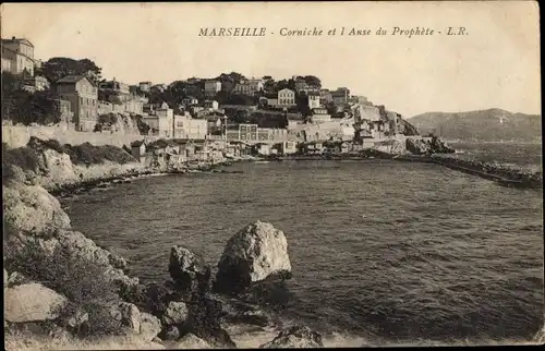 Ak Marseille Bouches du Rhône, Corniche et l'Anse du Prophete