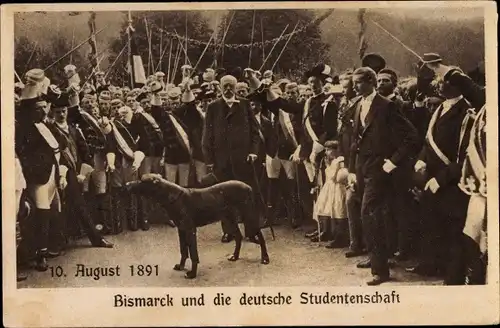 Studentika Ak Otto von Bismarck und die deutsche Studentenschaft, 10. August 1891, Fechter, Schärpen