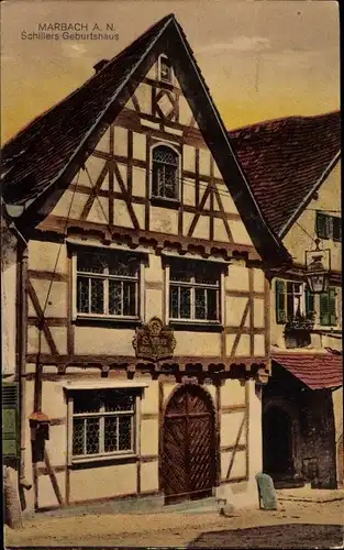 Ak Marbach am Neckar Baden Württemberg, Schillers Geburtshaus, Fachwerk