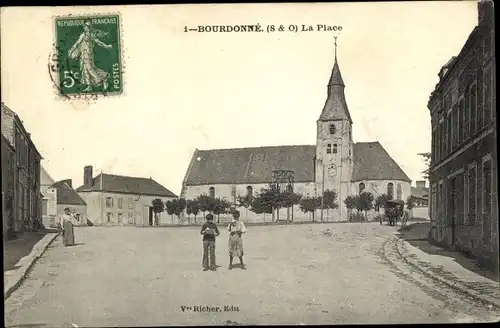 Ak Bourdonné Yvelines, La Place, Kirche