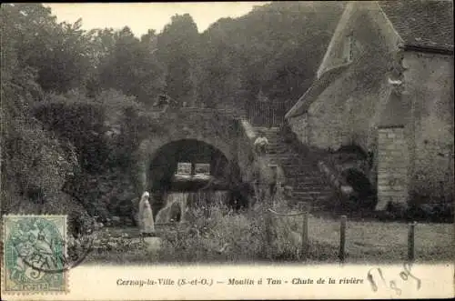 Ak Cernay la Ville Yvelines, Moulin à Tan, Chute de la riviere