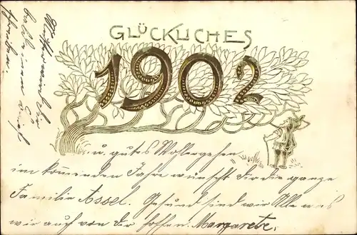 Präge Litho Glückwunsch Neujahr, Jahreszahl 1902, Zwerg