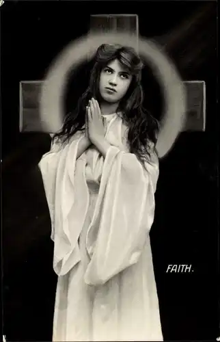 Ak Faith, Allegorie, Mädchen, Kreuz