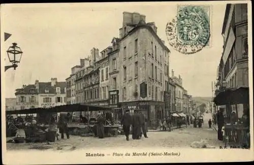 Ak Mantes Yvelines, Place du Marché, Saint Maclou