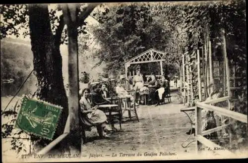 Ak Juziers Yvelines, La Terrasse du Goujon Folichon