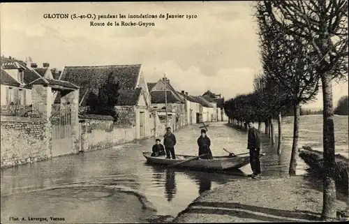 Ak Gloton Yvelines, Inondations de Janvier 1910, Route de la Roche Guyon