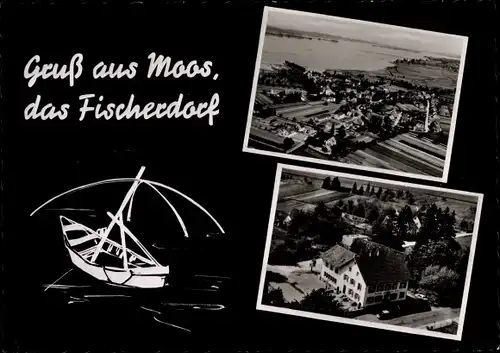 Ak Moos, Gasthaus zum grünen Baum, Fliegeraufnahme vom Ort