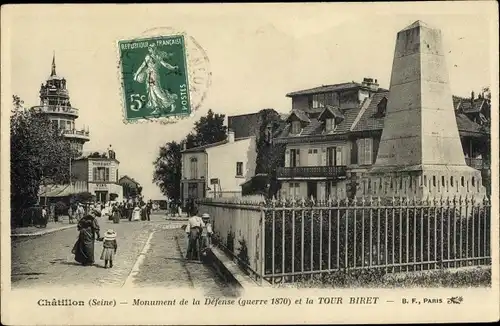 Ak Chatillon Hauts de Seine, Monument de la Defense, guerre 1870, et la Tour Biret