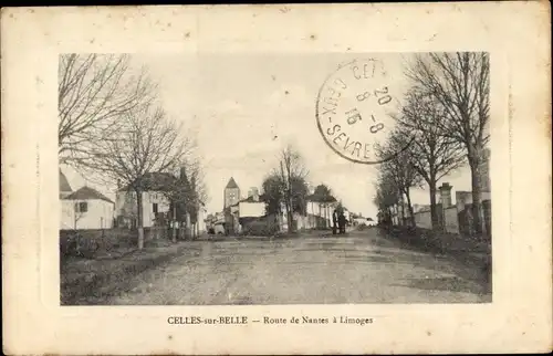 Ak Celles sur Belle Deux Sevres, Route de Nantes a Limoges