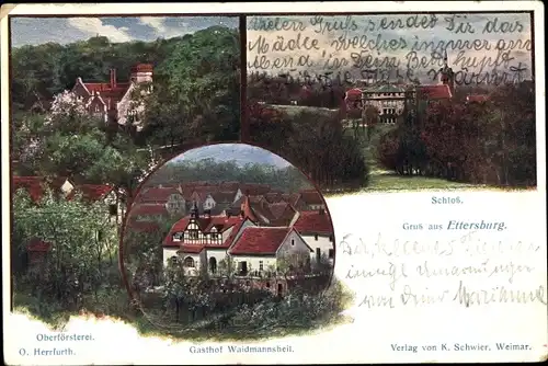 Künstler Ak Herrfurth, Oskar, Ettersburg in Thüringen, Gasthof Waidmannsheil, Oberförsterei, Schloss