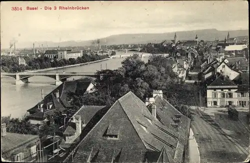 Ak Bâle Basel Stadt Schweiz, Die 3 Rheinbrücken