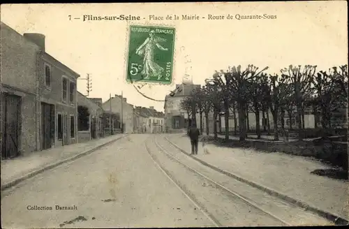 Ak Flins sur Seine Yvelines, Place de la Mairie