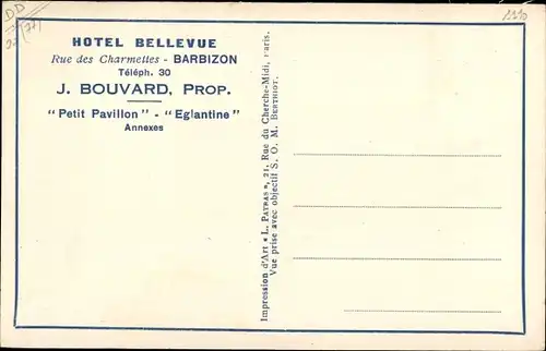 Ak Barbizon Seine et Marne, Hotel Bellevue, Rue des Charmettes