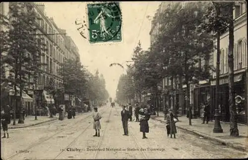 Ak Clichy Hauts de Seine, Boulevard National, Station des Tramways